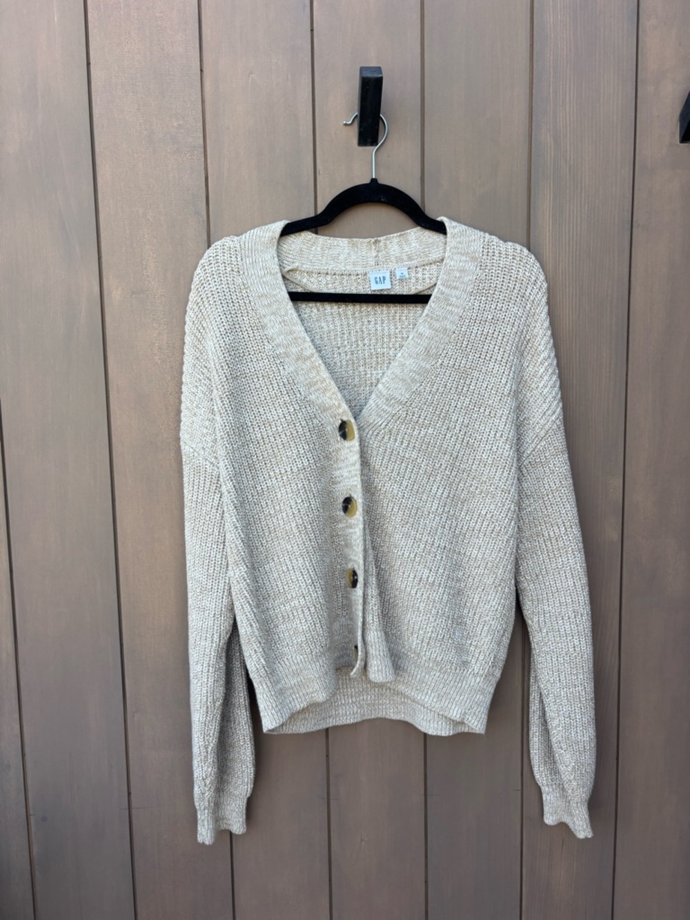 GAP Cream Button-Up V-Neck Knit Cardigan